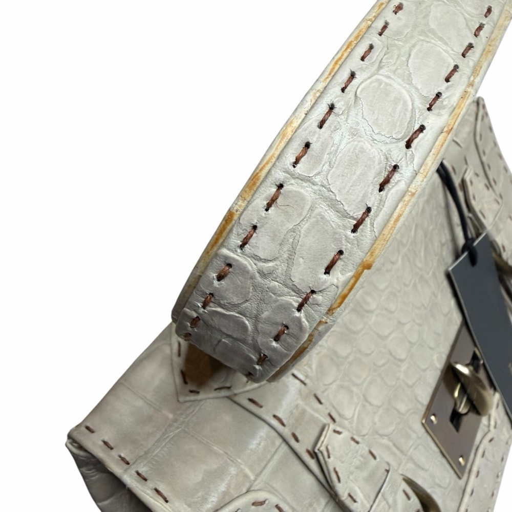 CARLA MANCINI Cream Crocodile Croco‎ Croc-Embossed Purse Bag NWT Shoulder Tote - Picture 6 of 16